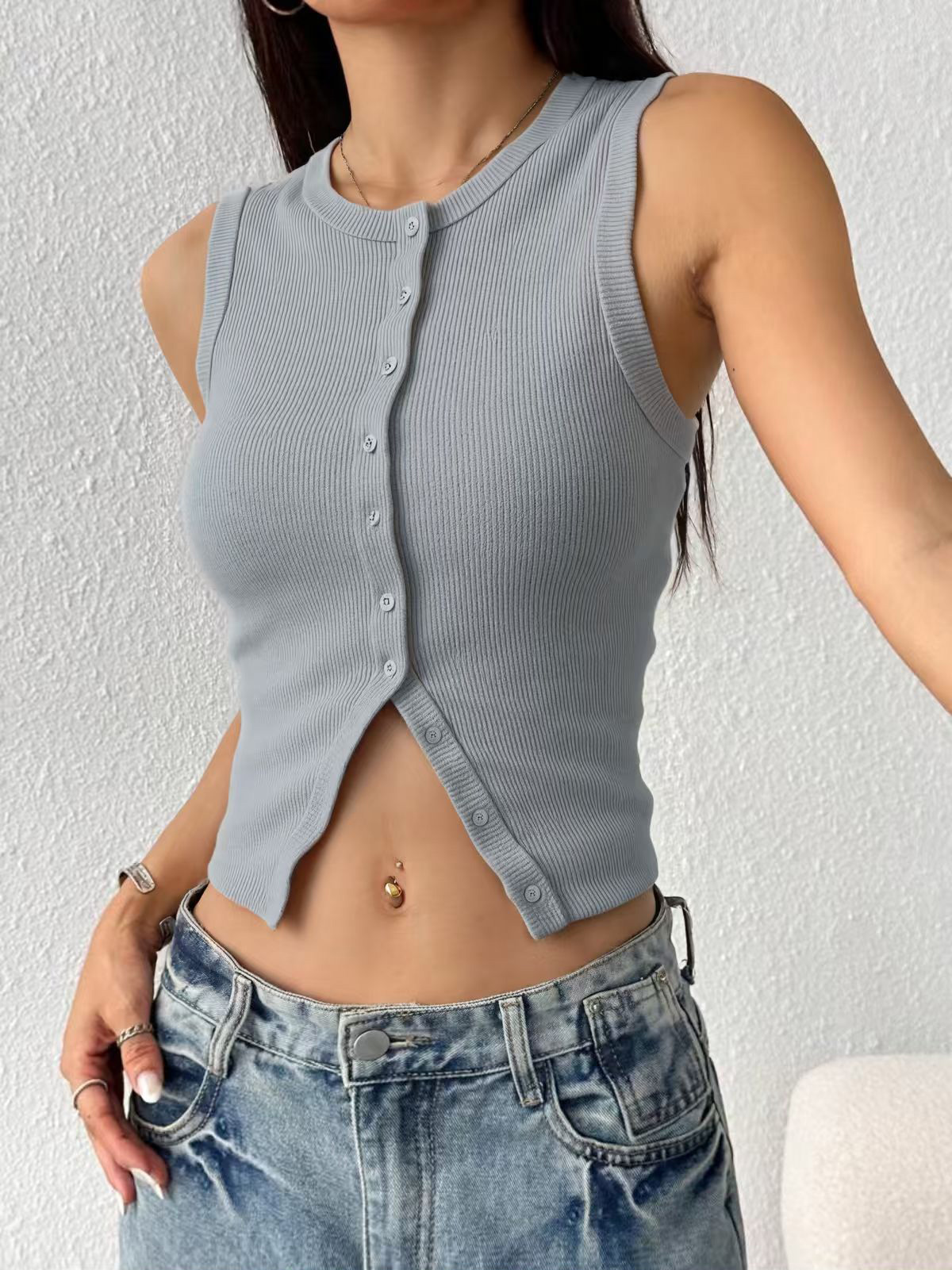 Atasan tanpa lengan rajut berg - Tank Top Ribbed ulasan dan harga